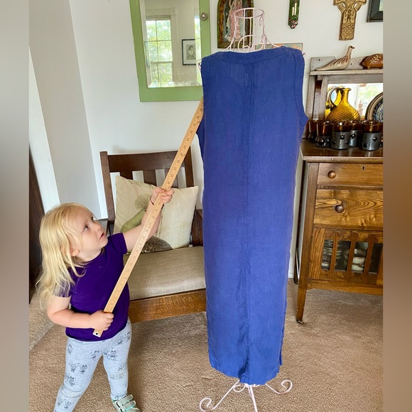 VGUC 100% Linen True Vintage 1990s Cali Cali Apron Pinafore Jumper Maxi Dress - Picture 5 of 11